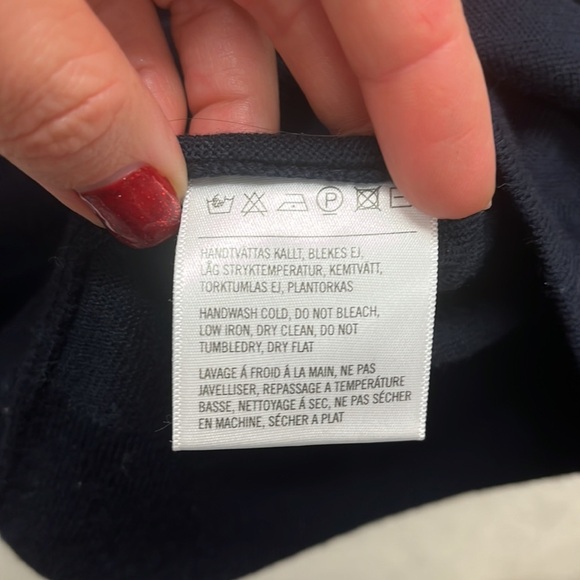 Acne Hurst Knit Long Sleeve Layered Sweater Navy & Gray Size M Merino Wool - Picture 8 of 10